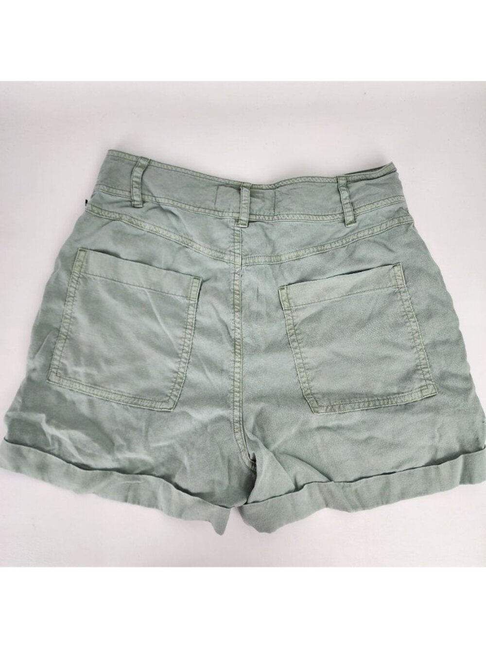 Anthropologie Cloth & Stone Tencel High Rise Moss Green Cuffed Shorts XS X-Small - Picture 7 of 10